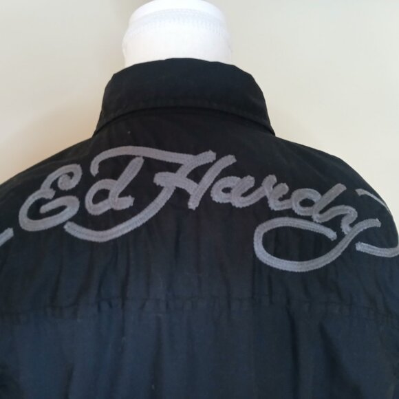 Vintage Christian Audigier Ed Hardy Love Kills Slowly Button Down Shirt Black M - Picture 5 of 7